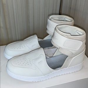 White women’s Air Jordan’s Lover XX shoes.